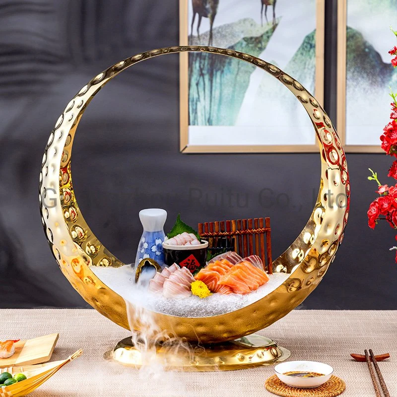 Wedding Parties Restaurant Hotel Luxury Heavy Duty Decorative Buffet Catering Tableware Dining Serving Food Fruit Gold Round Hammered Stainless Steel Salad Bowl