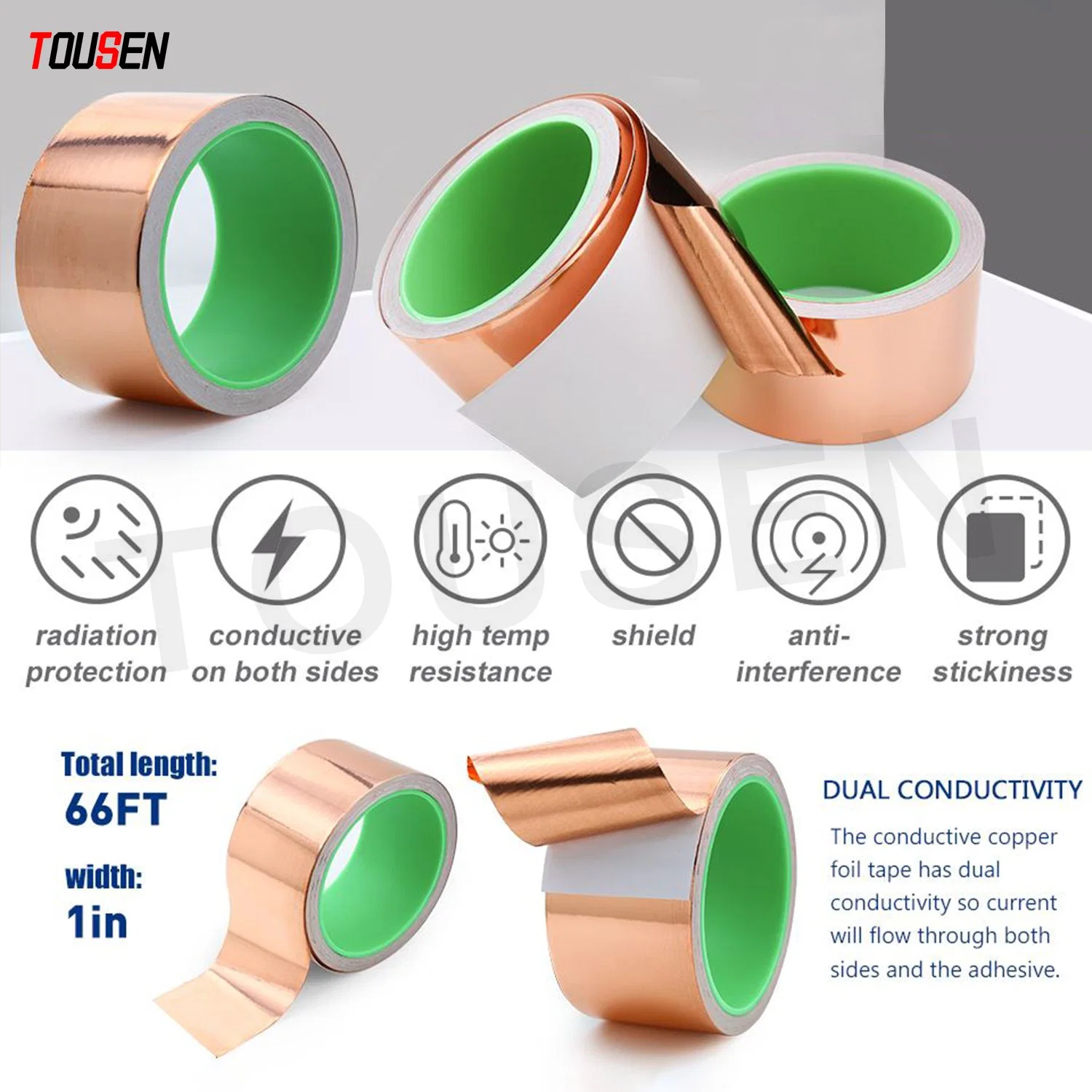 Tousen Copper Foil Copper Tape Copper Foil Tape Roll Wholesale/Supplier Manufacturer Die Cutting with Conductive Adhesive for Radiator