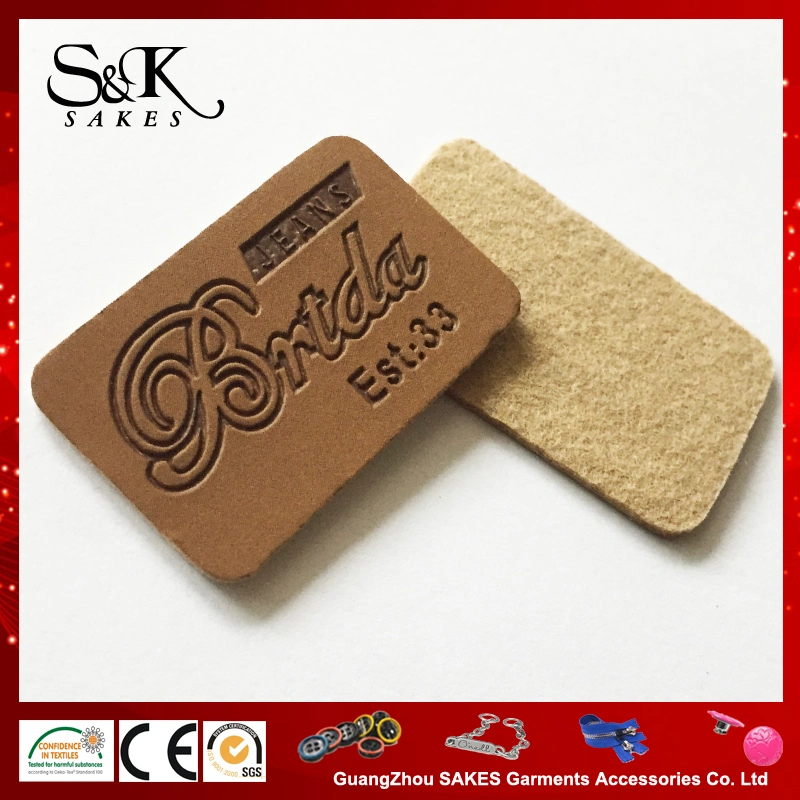 Engraved Logo Brown Color PU Leather Label for Garments