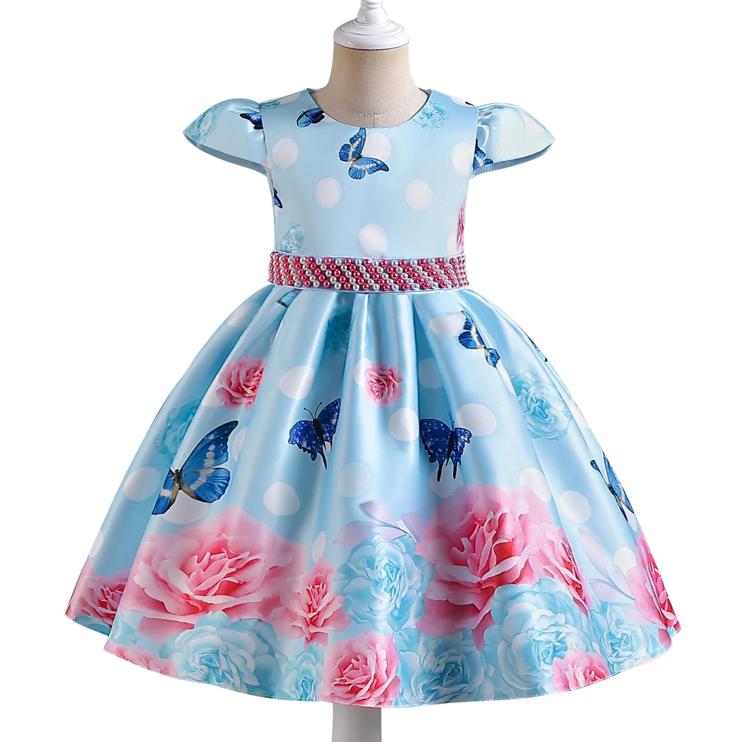 Retro Style Printed Dress Baby Performance Wear Puffy Girls Party Garment