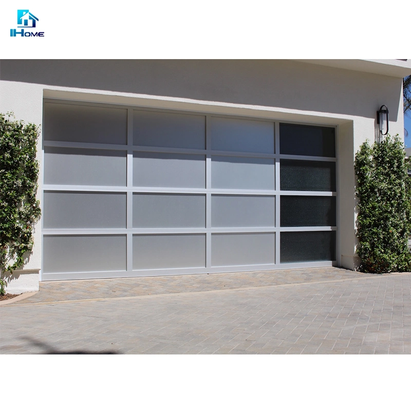 Aluminum Alloy Material Frosted Glass Modern Black Garage Door with Customers Hardware