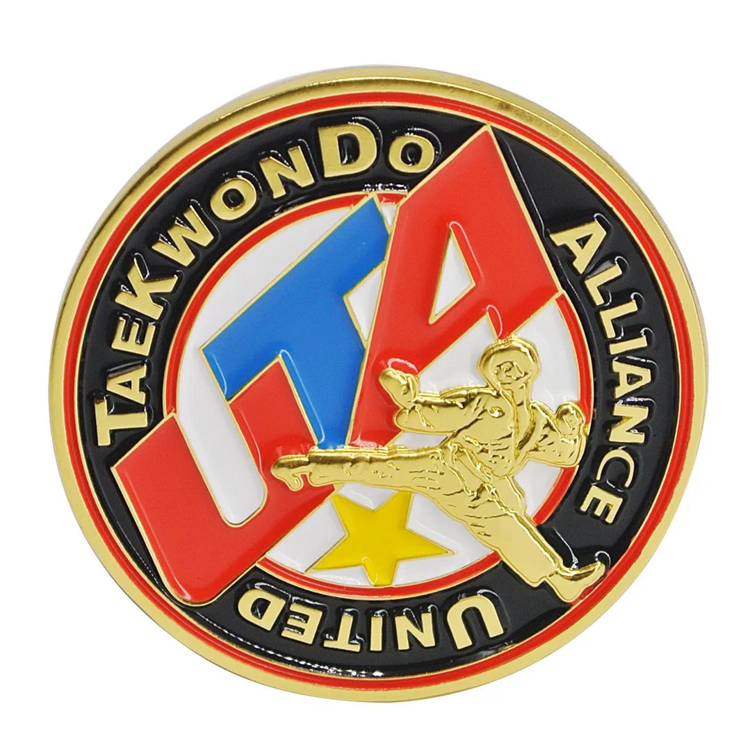 High Quality Custom Soft Enamel Engraved Logo Gold Plating Taekwondo Coin