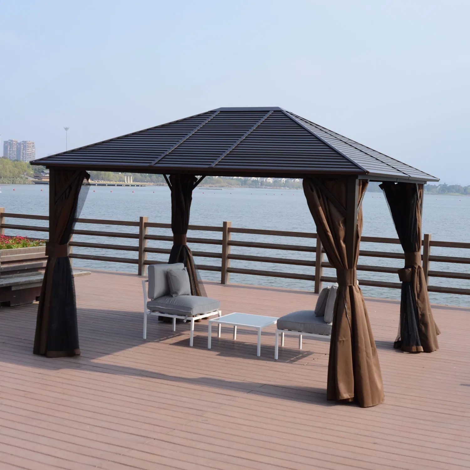 Luxury Morden Outdoor Backyard Patio Shade Canopy Pavilion with 4-Side Mosquito Netting Gazebo