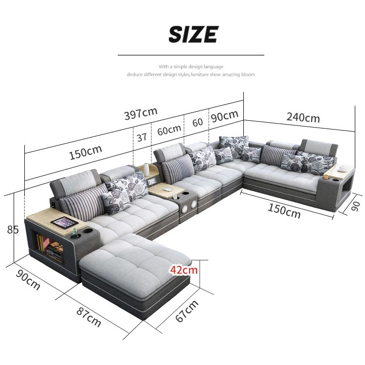 Modern Design Microfiber Fabric Couch U Shape Sofa Set Modular Sectional Home Furniture Wooden Luxury Living Room Sofa