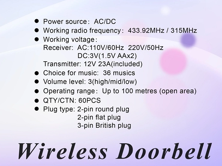 Digital Remote Control Wireless Doorbell Chime 620b 2 to 1