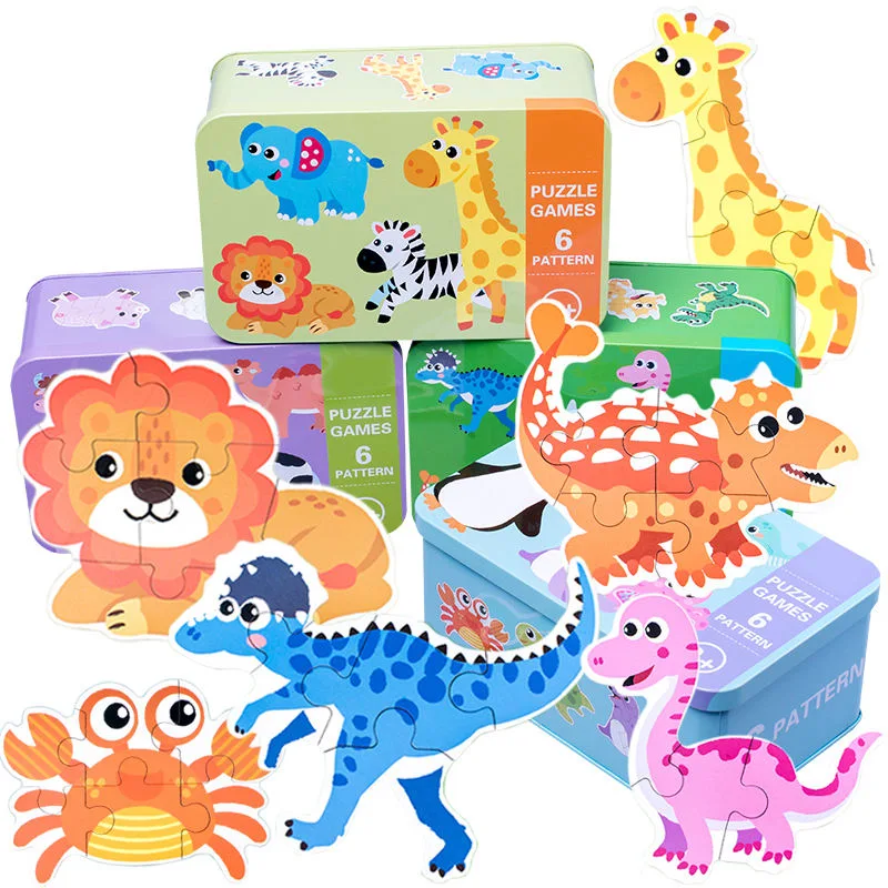 Animal Shaped Wooden Jigsaw Puzzles for Kids Children in Tin Metal Box