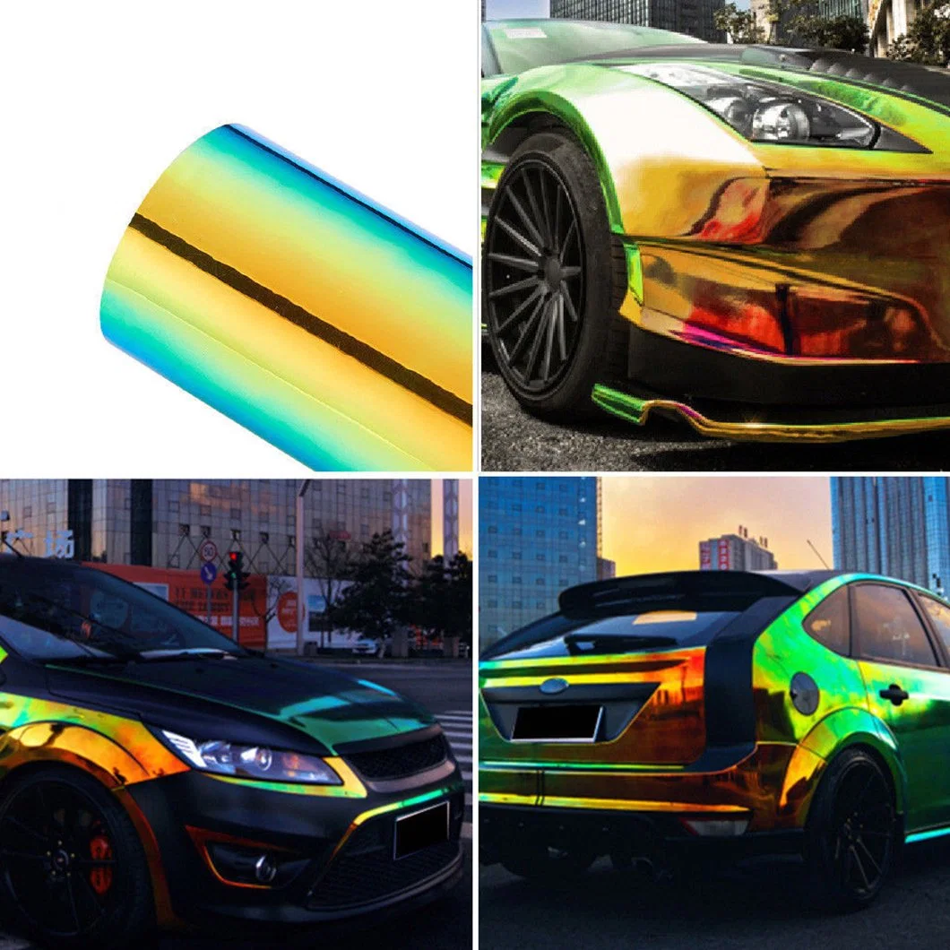 Holographic Rainbow Black Car Wrap Vinyl Film Air Release Adhesive