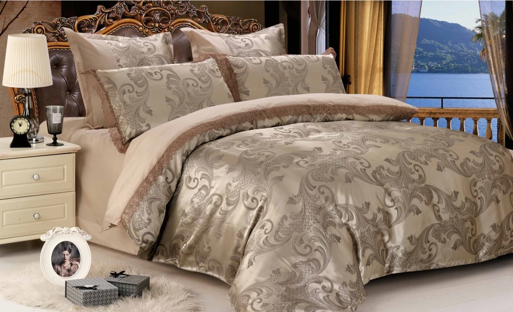Ligados jacquard edredón Floral Set Bed-in-a-Bag, Reina, el oro negro