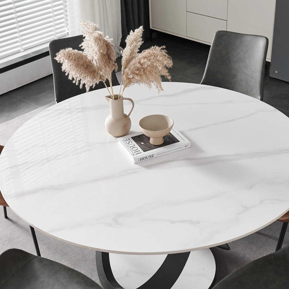 Modern Round White Sintered Stone Tabletop Without Lazy Susan Dining Table 51.18"