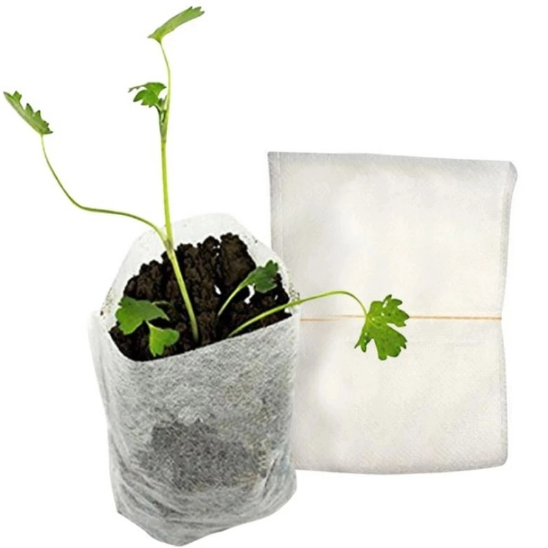 100pcs Bolsas no tejidas biodegradables para el vivero Bolsas de crecimiento de plantas para el Seedling Macetas herramienta de jardín Potato plantando Bolsa de crecimiento Pot de vivero