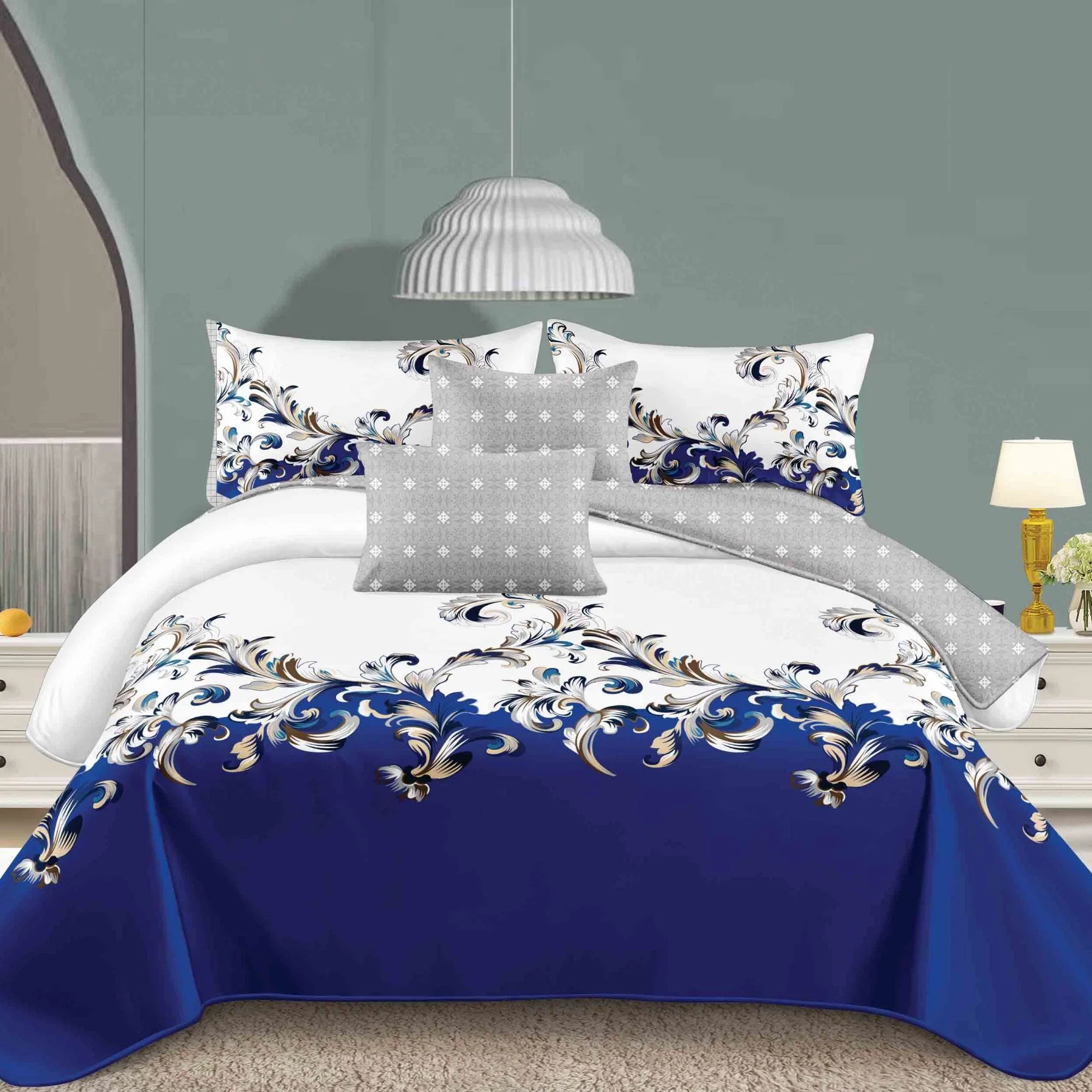 MID Esat Style Printed Bed Comforter with Filling Bedroom Set