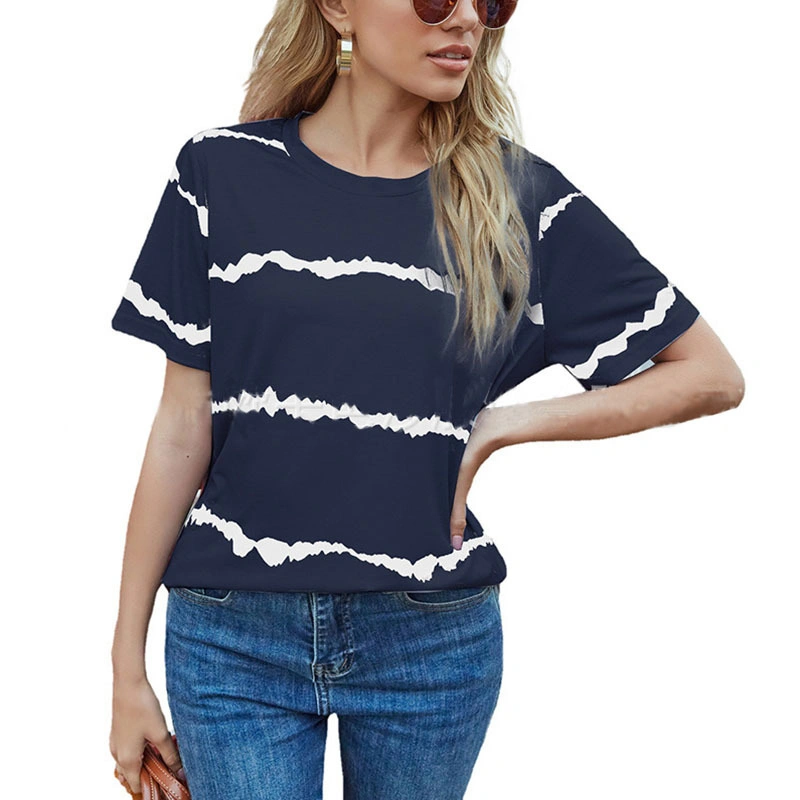 Custom Wholesale/Supplier Striped Women Short Sleeve Ol Tees Ladies Clothing Gradient T-Shirt Manufacturer