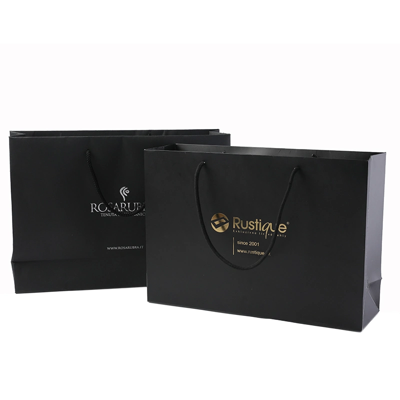 High Quality Luxurious Black Packaging Bag with Hot Stamping