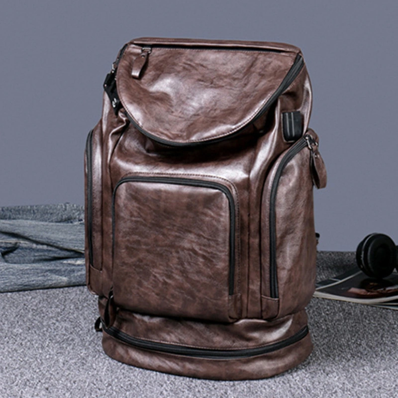 Mochila de computador impermeável PU Leather Business para homem, de grande capacidade Saco escolar