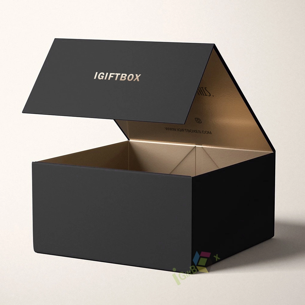 Benutzerdefinierte China Großhandel Luxus Schwarz Gedruckt Kundenspezifische Starre Falten Faltbar Karton Verpackung Papier Verpackung Geschenkbox mit magnetischen