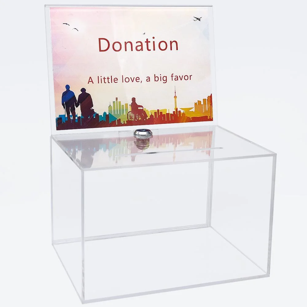 Clear Acrylic Charity Donation Boxes for Money with Lock and Key