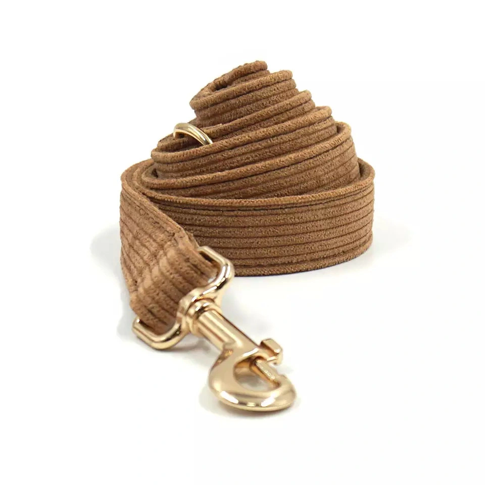 Pet Supplies New Arrive Brown Corduroy Dog Quality Collars Harness Leash Bow Tie Poo Bag Set