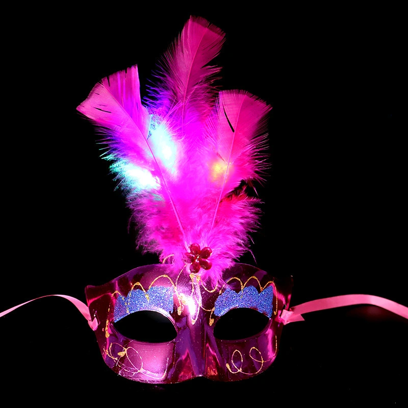 Máscara de plumas Mask Mask Mask de Halloween luminosa Máscara LED Para Dance Party
