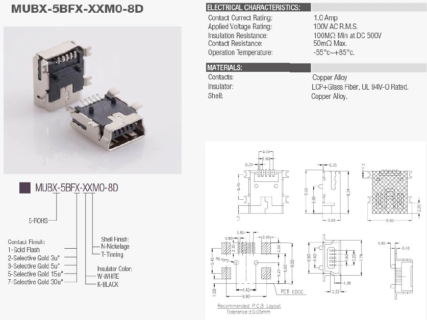 Mini USB B Type Female SMT