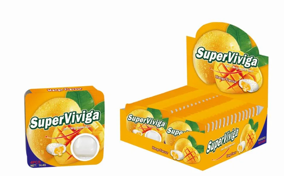 Factory Wholesale New and Hot Sell Super Heart Super Viviga 4PCS Jam Filling Chewing Gum