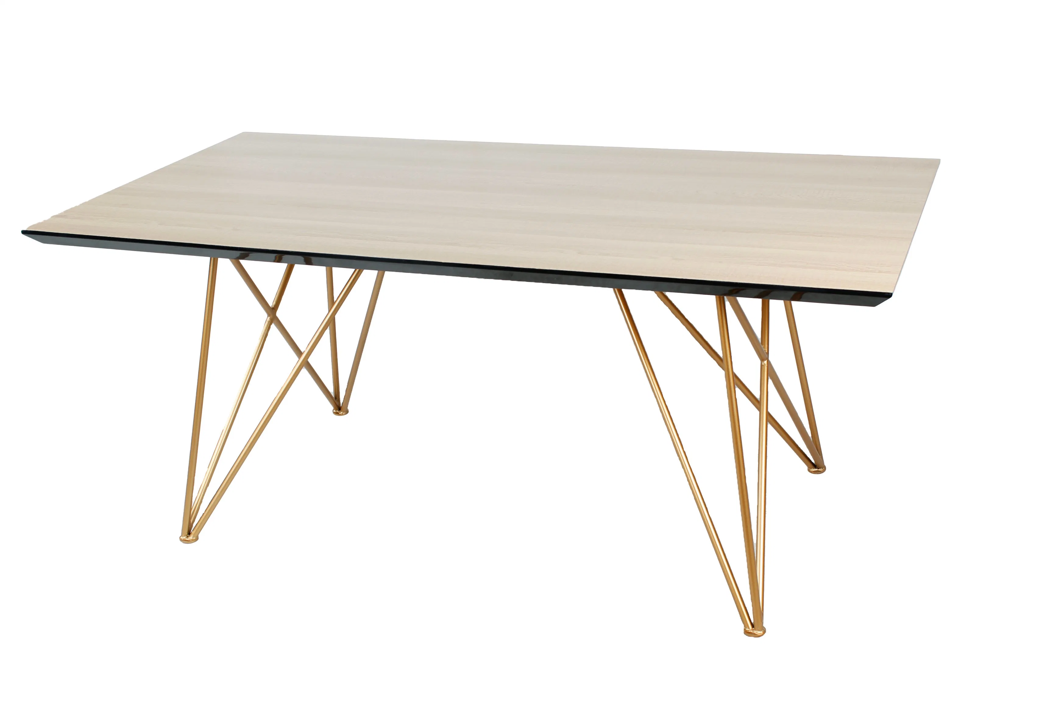 Modern Home Office Restaurant Furniture Table Sets Stainless Steel Golden Color Wooden Dining Table with MDF Table Top