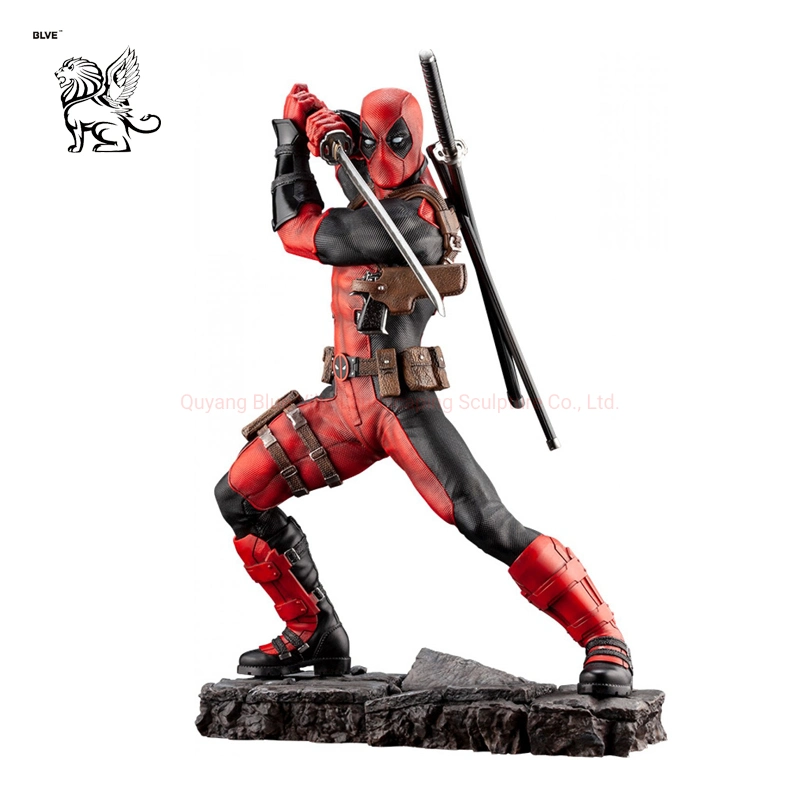 La taille de la vie de la résine célèbre film Marvel Figurine Deadpool statues en fibre de verre sculpture Décoration d'accueil