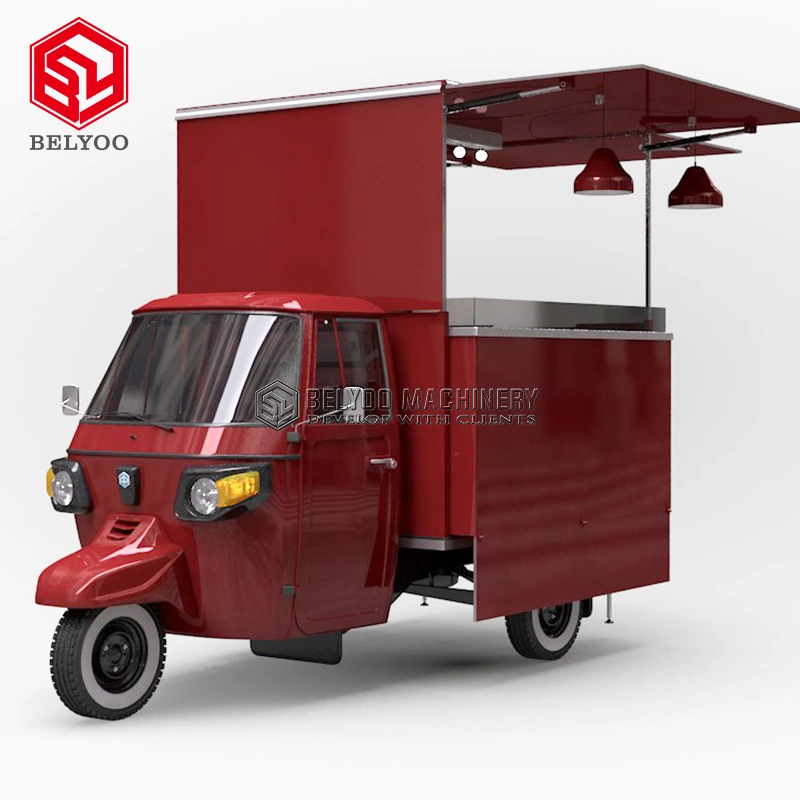 Belyoo Piaggio Ape Catering Cart en UK Electric Tricycle Ice Crema Pizza Boda Bar de cerveza camión de comida de calle