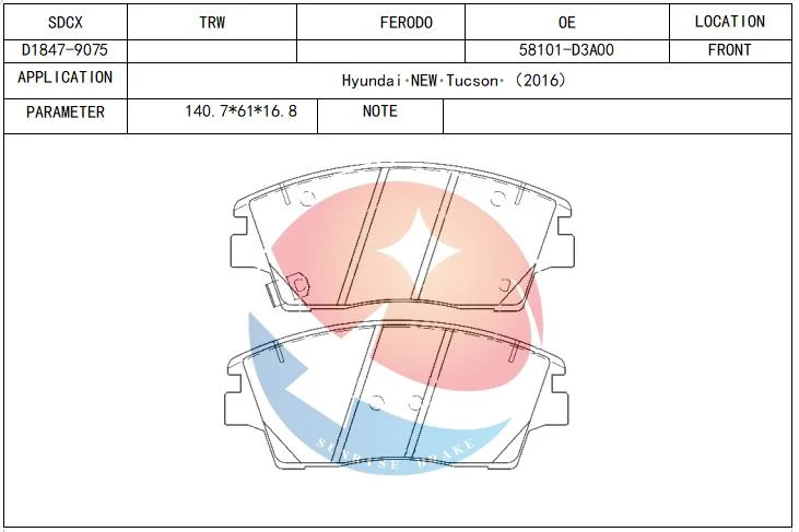 U-Pad D1847-9075 / 58101-D3a00 / 58101-D7a10 / 58101f2a50 / Sp1844 Pastillas De Freno PARA Tucson 2016100/128