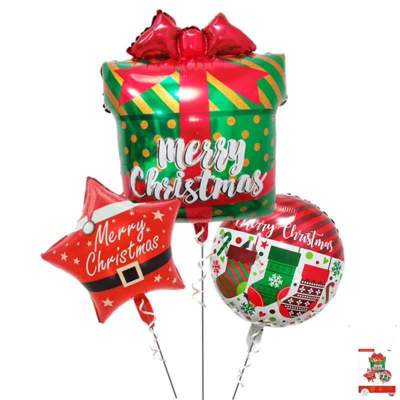 Cartoon Christmas Hat Bell Gift Box Aluminum Foil Balloon Set Christmas Background Decoration