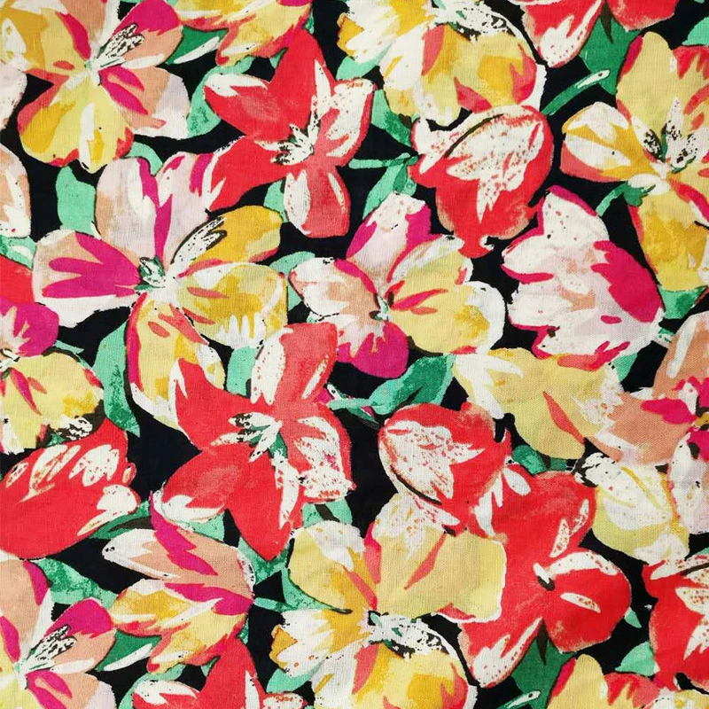 Printed Floral Eco Friendly Fabric Hemp Clothing 100% Linen Fabric