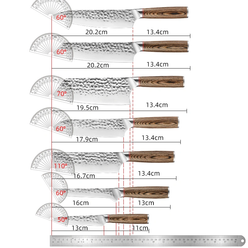 7pcs Juego de cuchillos de cocina con mango de madera 4Cr13 deshuesado de acero Nakiri Santoku Kiritsuke cuchillo chef