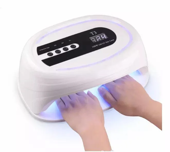 Nueva lámpara de clavos de LED UV 108W de alta potencia Sun T3 Dos manos Nail Secador lámpara de luz secado rápido Gel Polaco Para Manicure Salon