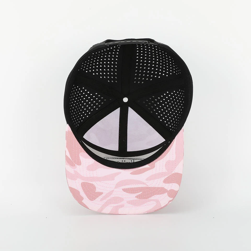 OEM Custom 3D Embroidery Rosa Camo ala plana Cap camionero Snapback