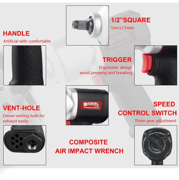 Obbl 1/2 Inches 950nm Large Motors Pneumatic Impact Wrench Air Ratchet Wrench