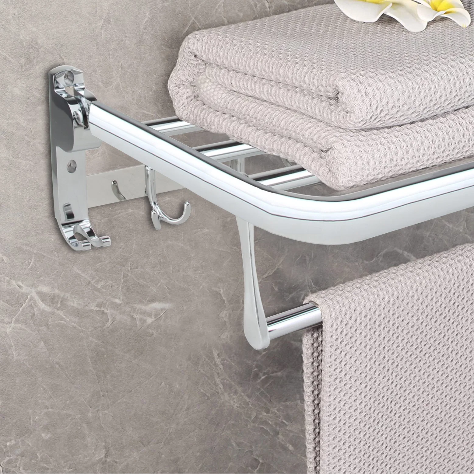 Stainless Steel Bathroom/Hardware/Bath/Shower Set Accessories Towel Rack with Hooks