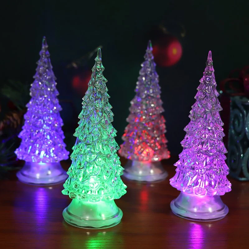 Crystal LED Water Swirling Xmas Tree Snow Globes Lantern Color Changing Lighted Acrylic LED Christmas Light Tree