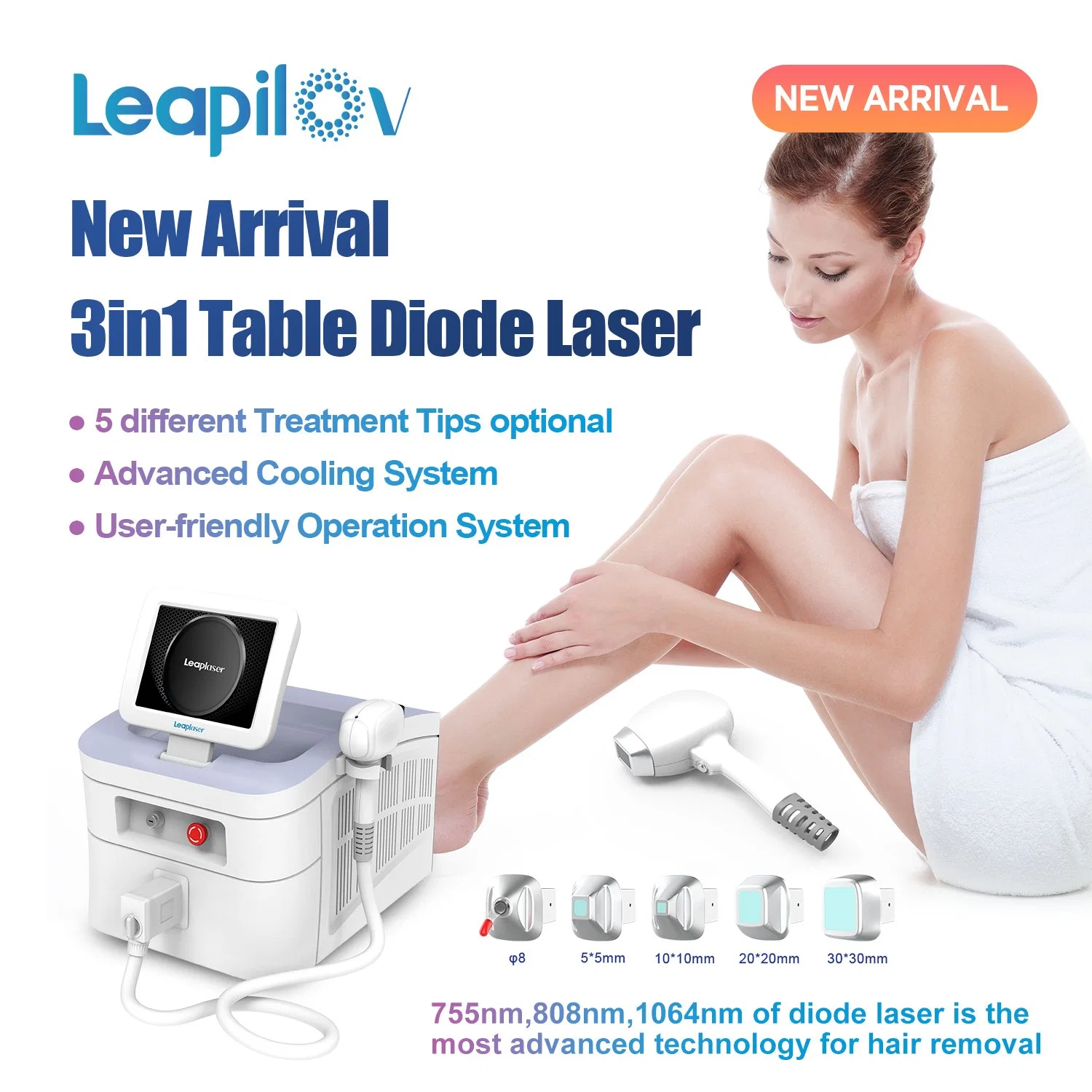 Large Spot Size 3 in 1 Table Diode Laser System Hair Removal