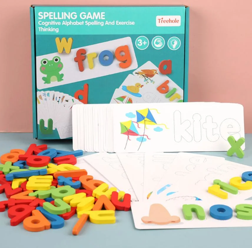 Englisch Letter Spelling Game Englisch Praxis Papier Karte Vorschule Educational Holz Puzzle Spielzeug-Sets für Kinder