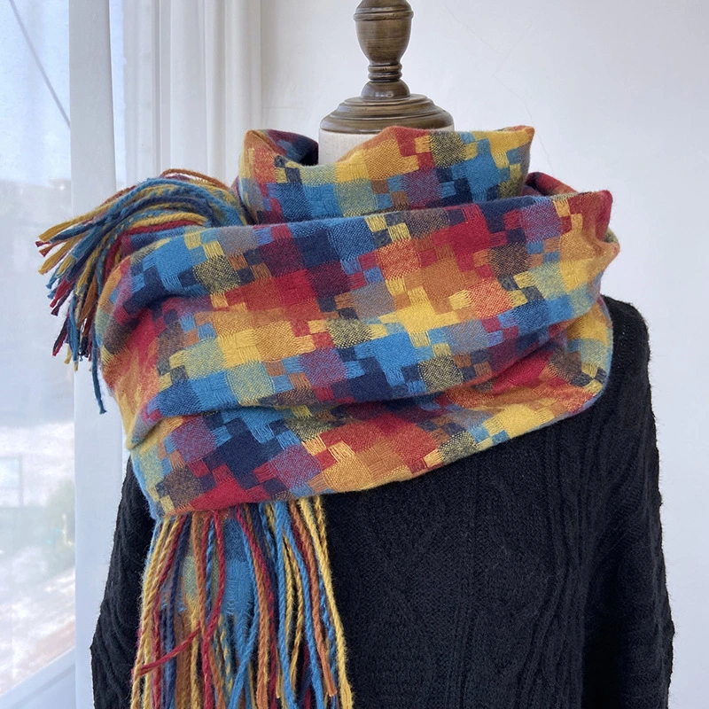 Fashion Plaid Autumn and Winter All-Match Sweet Cashmere Colorful Polyester Cotton Lady Scarf