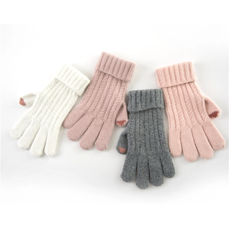 Unisex White Winter Low Price Woolen Touch Screen Knitted Keeping Warm Gloves