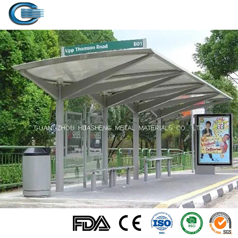 Huasheng Bus Stop Shelter China Advertising Bus Stop Shelter Suppliers Advertising Equipment Metal Material Steel Structure Bus Shelter Stop