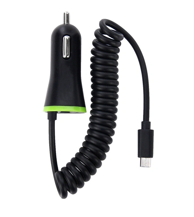 3.4A Cargador de coche Portátil con cable retráctil Micro USB de la primavera