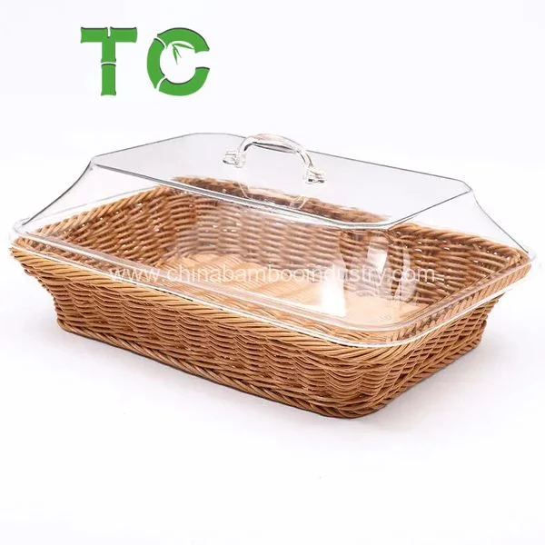 Fruit PP Rattan Storage Baskets Weave Plastic Woven Basket with Lid