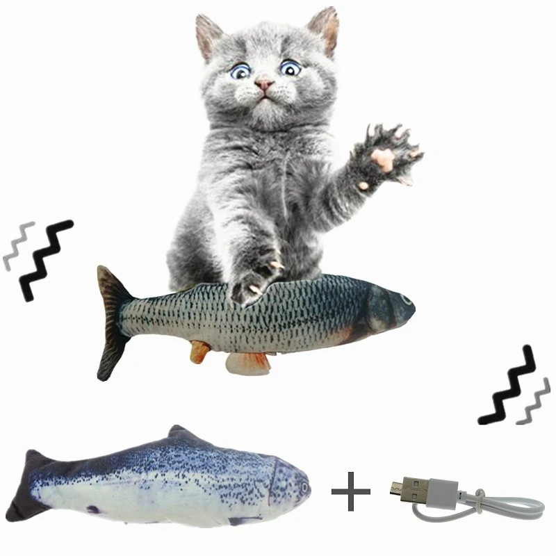 30cm USB Electric Charging Simulation Dancing Jumping Moving Fish Cat Toys