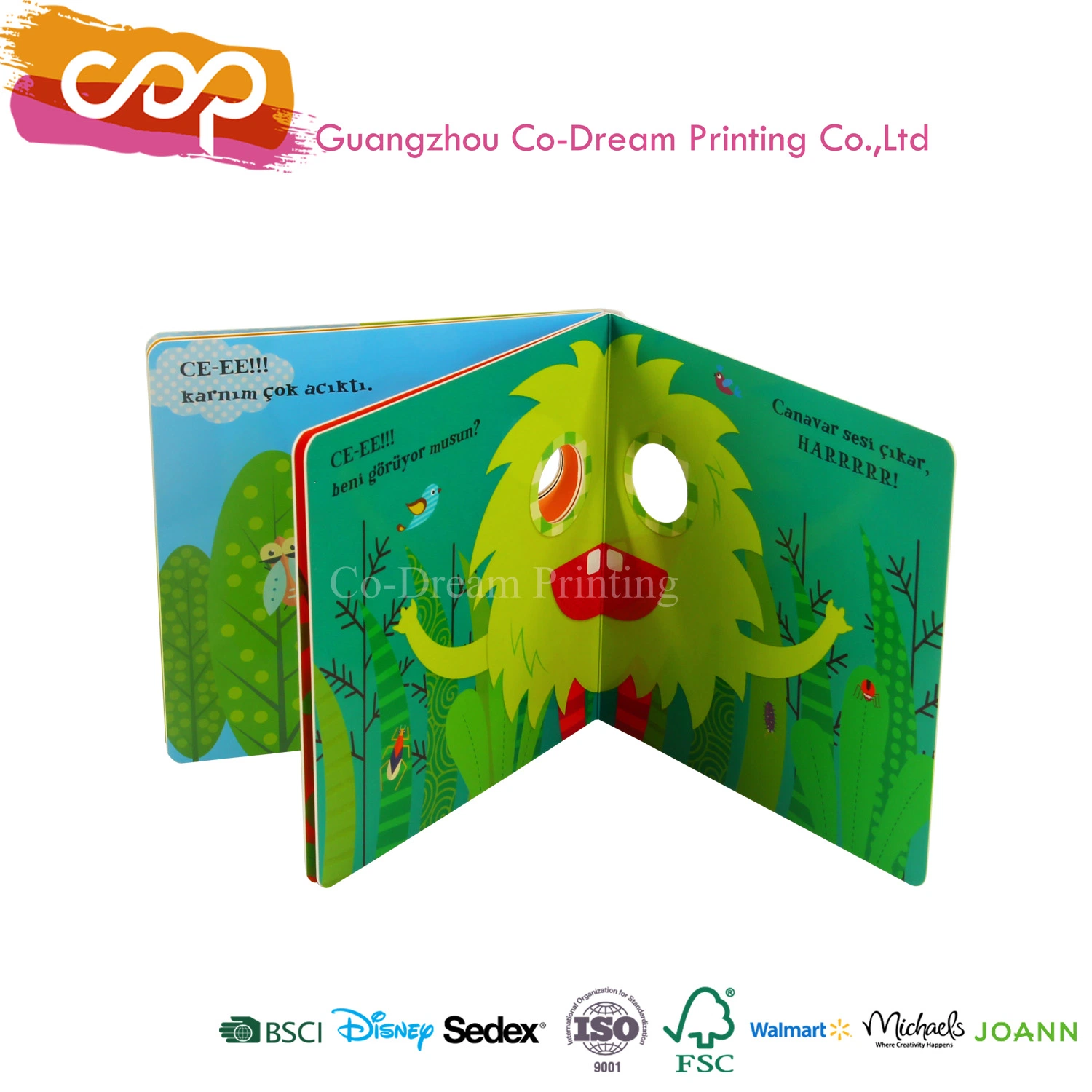 Customized Children Board Book Printing with CE Certification Die Cut Eyes Book