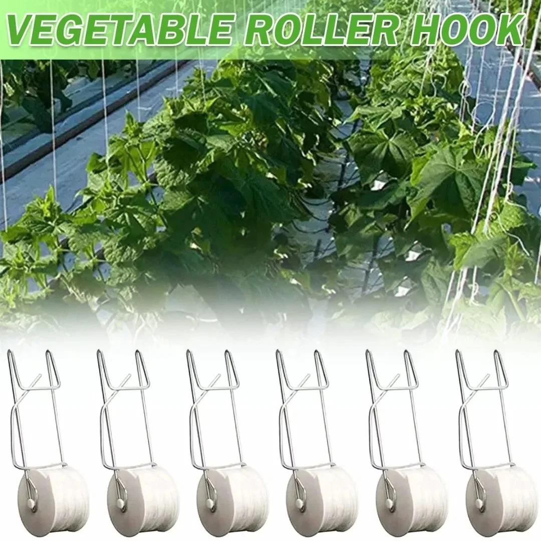 6 PCS Planting Tomato Hooks Roller Green House Vegetable Support Clips Hook Garden Vine Twine Crop Trellis Hooks with 15m 20m Rope