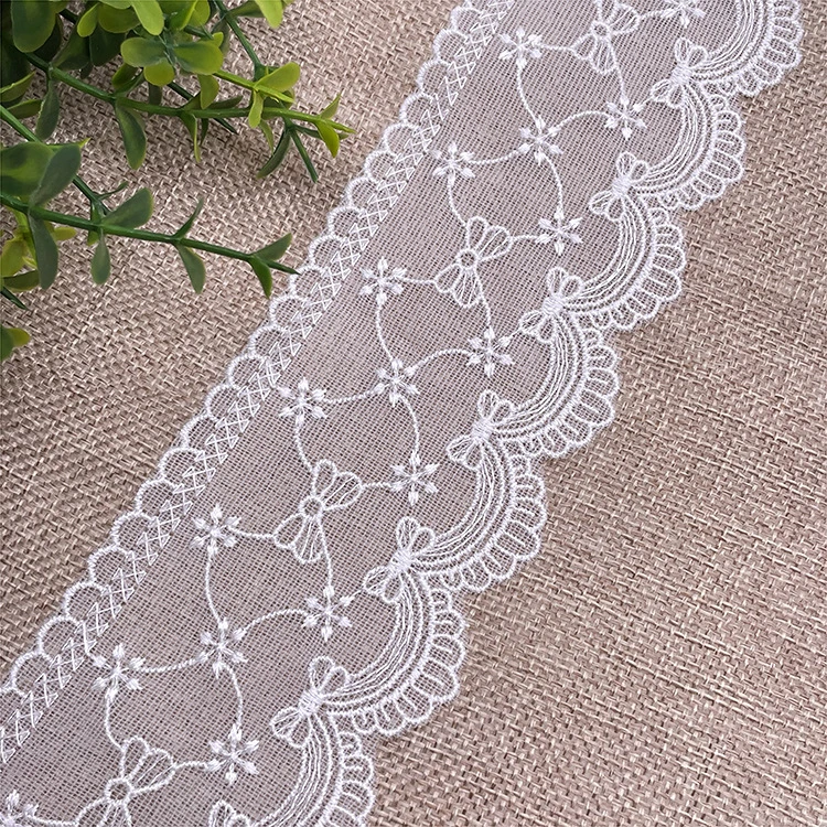 Multicolor textil bordado de encaje de algodón blanco y negro de encaje elástico de encaje Guipure química