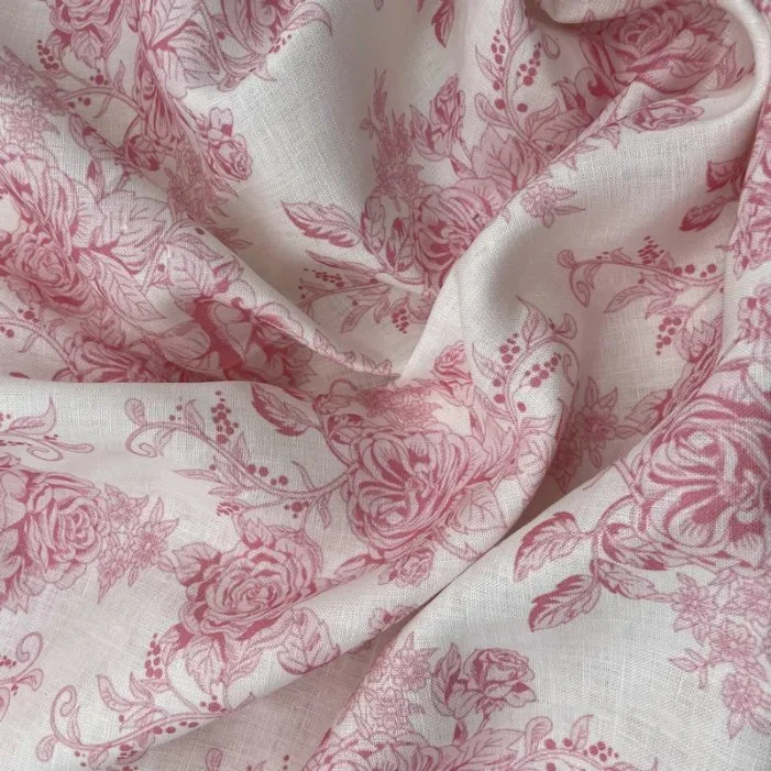 9*9s/41*43 Custom Digital Printed 9s 190GSM 100% Linen Floral Design Pink Color Linen Pure Fabric