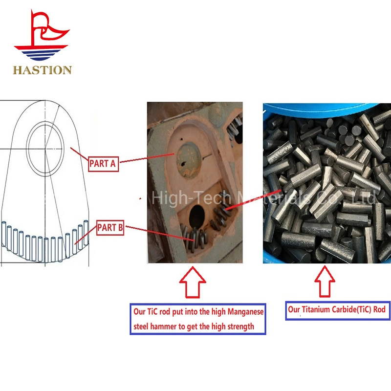 Carbure de titane (TIC) de la tige de Cermet Marteau de moulage en acier au manganèse du matériel de construction