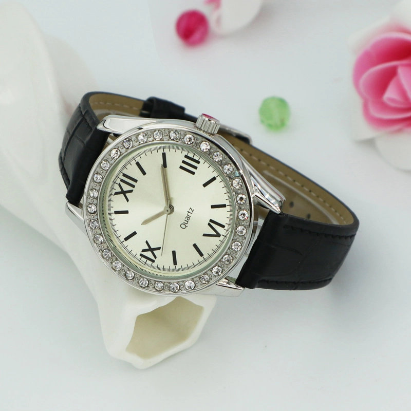 Luxury High quality/High cost performance  Crystal Stone Case Leather Wrist Watch for Man